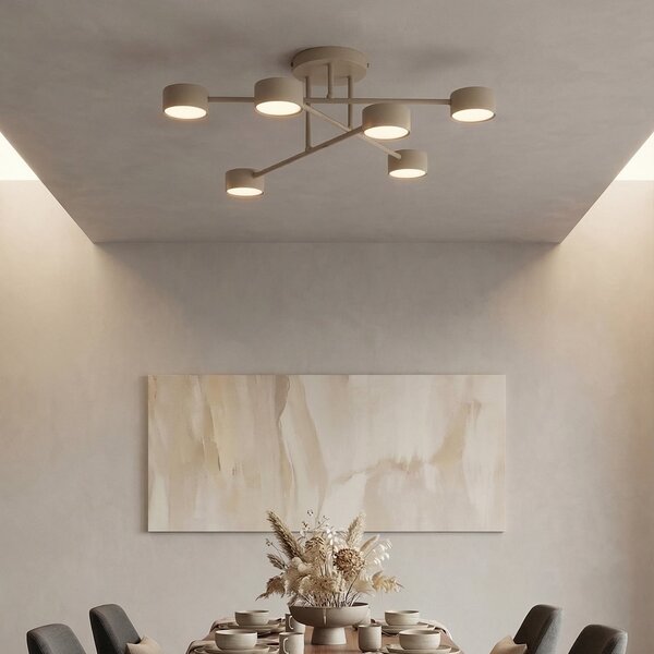 EMIBIG LIGHTING Stropna svjetiljka HALO, bež, Ø 60 cm, 6 svjetiljki, metal, GX53, prigušiva, Bež, Dnevni boravak/blagovaonica, Metal, Strop polukružni s prostorom