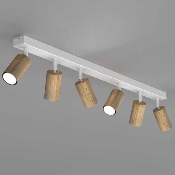 Luminex Nisse stropni reflektor, bijeli, duljine 90 cm, 5 žarulja, drvo/metal, prigušiva, Bijela, Dnevni boravak/blagovaonica, Drvo, Strop s više plamena