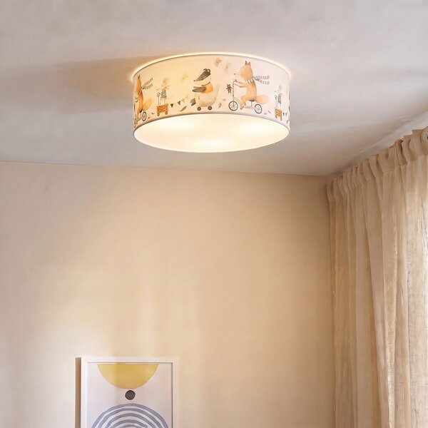 Duolla Dječja stropna lampa Kids Print, višebojna/bež, Ø50 cm, tkanina, Višebojno, rasadnik, Tkanina / tekstil