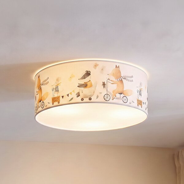 Duolla Dječja stropna lampa Kids Print, višebojna/bež, Ø50 cm, tkanina, Višebojno, rasadnik, Tkanina / tekstil