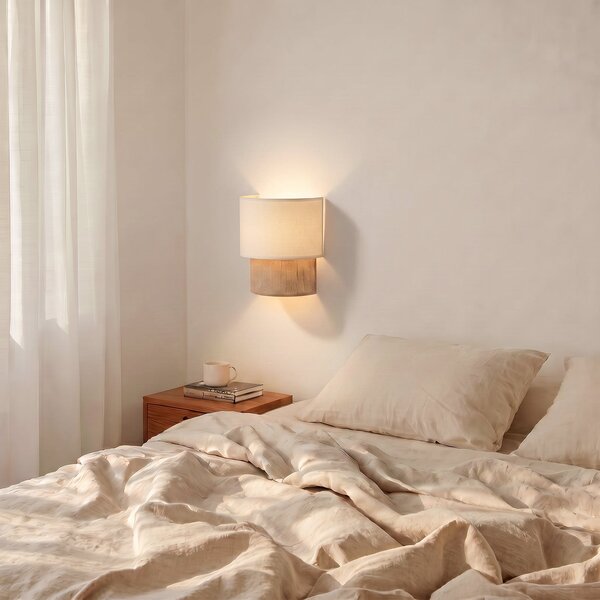 Duolla Boho zidna lampa, bijela/jut, visina 22 cm, tkanina, E27, Smeđa / hrđa, Područje hodnika, Tkanina / tekstil
