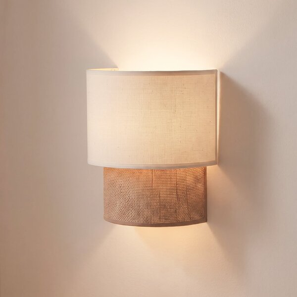 Duolla Boho zidna lampa, bijela/jut, visina 22 cm, tkanina, E27, Smeđa / hrđa, Područje hodnika, Tkanina / tekstil