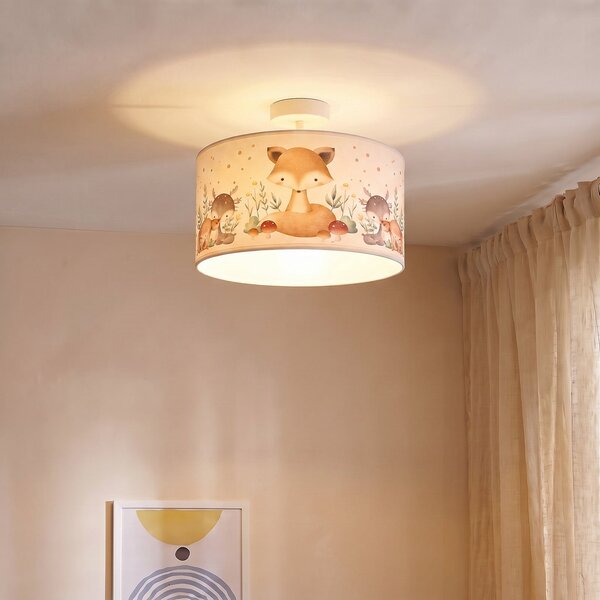 Duolla Dječja stropna lampa Kids Print, višebojna/bijela, Ø35 cm, tkanina, Višebojno, rasadnik, Tkanina / tekstil