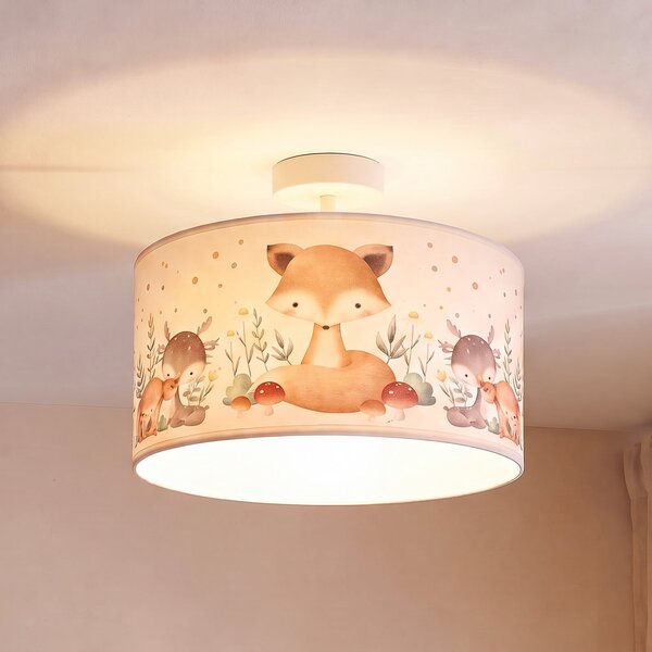 Duolla Dječja stropna lampa Kids Print, višebojna/bijela, Ø35 cm, tkanina, Višebojno, rasadnik, Tkanina / tekstil