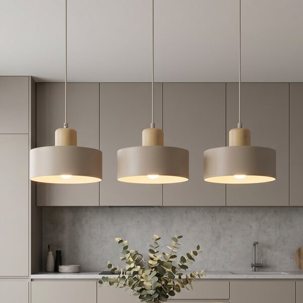 EMIBIG LIGHTING Torin viseća lampa, bež, duljina 80 cm, 3 svjetla, metal/drvo, prigušiva, Bež, Dnevni boravak/blagovaonica, Metal