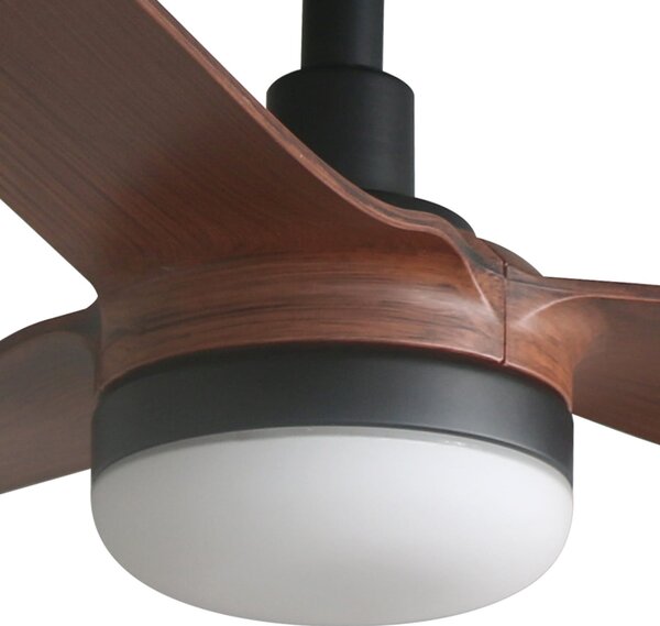 FARO BARCELONA Stropni ventilator Punt M LED, crna/drvo, DC, tih, 130 cm, prigušiva, Crno, Dnevni boravak/blagovaonica, Metal