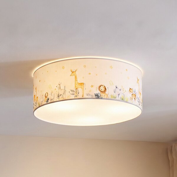 Duolla Dječja stropna lampa Kids Print, višebojna/bijela, Ø50 cm, tkanina, Višebojno, rasadnik, Tkanina / tekstil