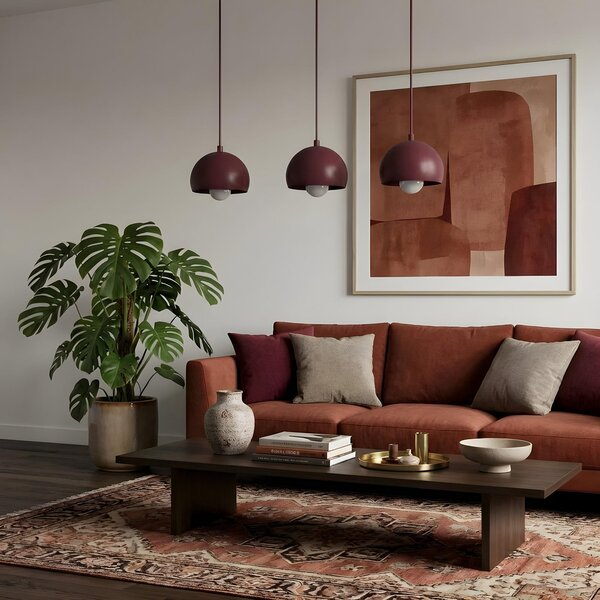 Luminex Sool viseća lampa, tamnocrvena, duljina 65 cm, 3 žarulje, metal, E27, prigušiva, Crvena, Dnevni boravak/blagovaonica, Metal