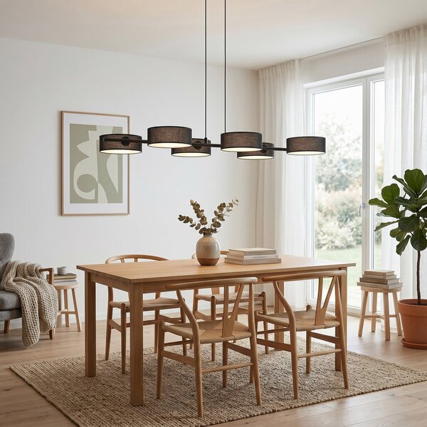 EMIBIG LIGHTING DRUMZ viseća lampa, crna, duljina 100 cm, 6 svjetiljki, tkanina, E14, prigušiva, Crno, Dnevni boravak/blagovaonica, Tkanina / tekstil