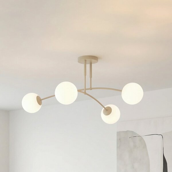 EMIBIG LIGHTING Pregos stropna svjetiljka, bež, Ø 60 cm, 4-svjetiljkasta, metal/staklo, prigušiva, Bež, Dnevni boravak/blagovaonica, Staklo, Metak