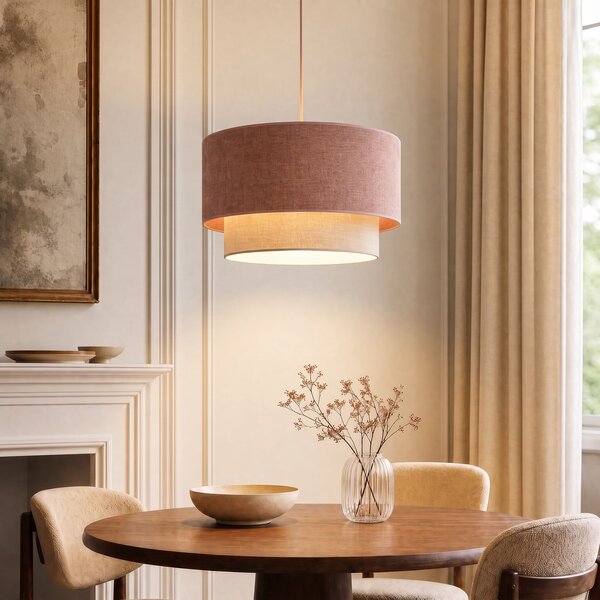 Duolla Boho viseća lampa, bež/ružičasta, Ø 45 cm, tkanina, E27, Bež, spavaća soba, Tkanina / tekstil