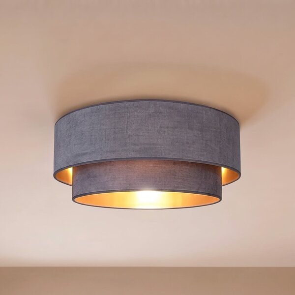 Duolla Boho stropna lampa, siva/zlatna, Ø 60 cm, tkanina, E27, Sivo, Područje hodnika, Tkanina / tekstil