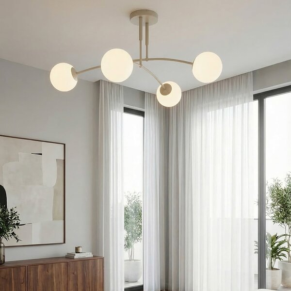 EMIBIG LIGHTING Pregos stropna svjetiljka, bež, Ø 60 cm, 4-svjetiljkasta, metal/staklo, prigušiva, Bež, Dnevni boravak/blagovaonica, Staklo, Metak