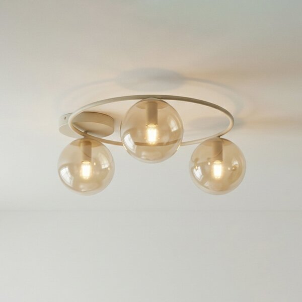 EMIBIG LIGHTING Stropna svjetiljka Sopra, bež, Ø 47 cm, 3-svjetiljkasta, staklo/metala, E14, prigušiva, Bež, Dnevni boravak/blagovaonica, Staklo, Metak