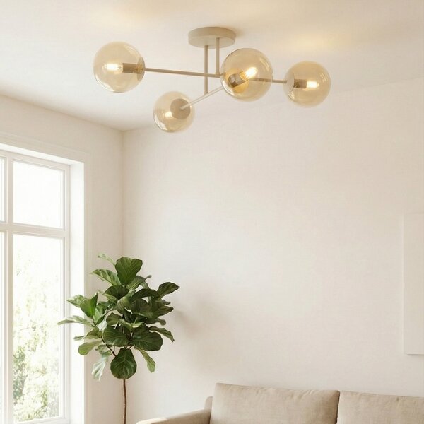 EMIBIG LIGHTING Stropna svjetiljka ROMA, bež, duljina 75 cm, 4 svjetla, staklo/metal, prigušiva, Bež, Dnevni boravak/blagovaonica, Staklo, Metak