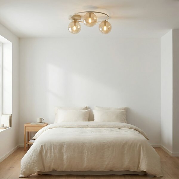 EMIBIG LIGHTING Stropna svjetiljka Sopra, bež, Ø 47 cm, 3-svjetiljkasta, staklo/metala, E14, prigušiva, Bež, Dnevni boravak/blagovaonica, Staklo, Metak