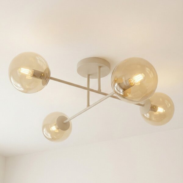 EMIBIG LIGHTING Stropna svjetiljka ROMA, bež, duljina 75 cm, 4 svjetla, staklo/metal, prigušiva, Bež, Dnevni boravak/blagovaonica, Staklo, Metak