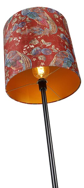 Podna svjetiljka crna abažur dizajn pauna crvena 40 cm - Simplo