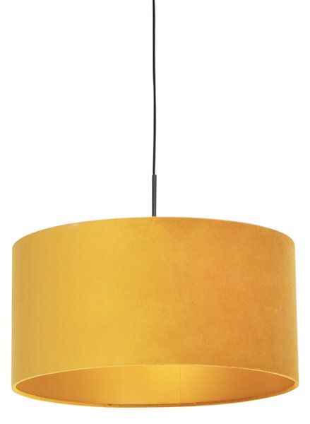 Crna viseća svjetiljka s velurastom nijansom žuta sa zlatnom 50 cm - Combi