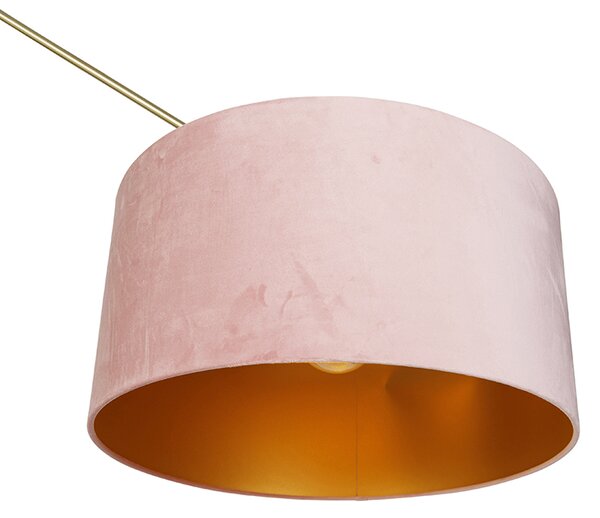Moderna podna lampa zlatni baršunasti abažur ružičaste boje 50 cm - Editor