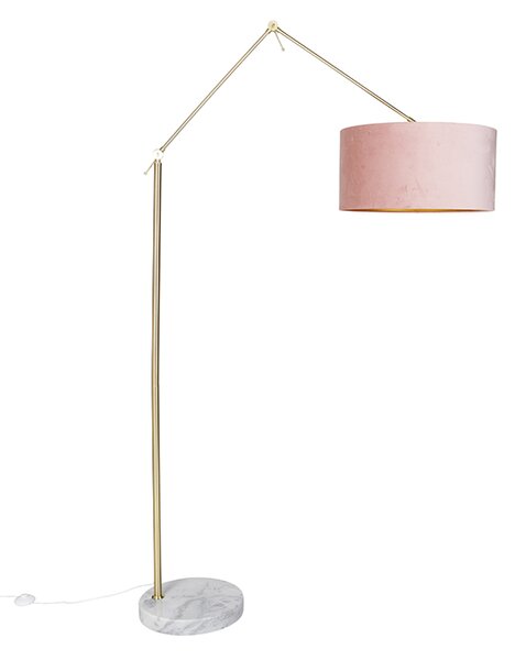 Moderna podna svjetiljka zlatna baršunasta sjenilo roza 50 cm - Urednik