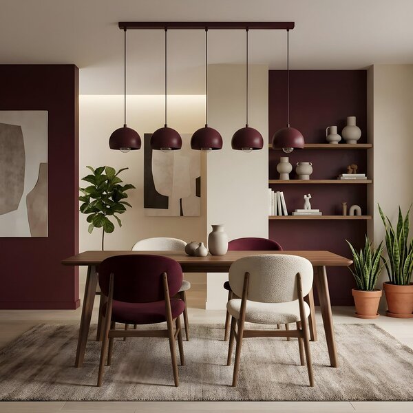 Luminex Sool viseća lampa, tamnocrvena, duljina 95 cm, 5 žarulja, metalna, E27, prigušiva, Crvena, Dnevni boravak/blagovaonica, Metal
