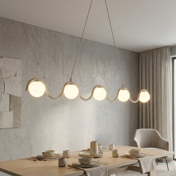EMIBIG LIGHTING SINUS viseća svjetiljka, bež, duljina 110 cm, 5 svjetiljki, metal/staklo, prigušiva, Bež, Dnevni boravak/blagovaonica, Staklo, Metak