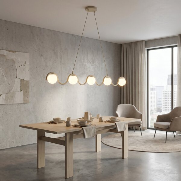 EMIBIG LIGHTING SINUS viseća svjetiljka, bež, duljina 110 cm, 5 svjetiljki, metal/staklo, prigušiva, Bež, Dnevni boravak/blagovaonica, Staklo, Metak