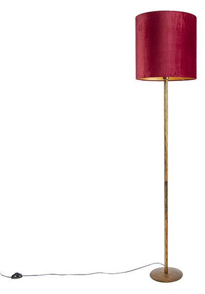 Vintage podna svjetiljka zlatna s crvenom nijansom 40 cm - Simplo