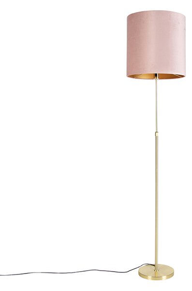 Podna lampa zlatna/mesingana s ružičastom baršunastom sjenilom 40/40 cm - Parte