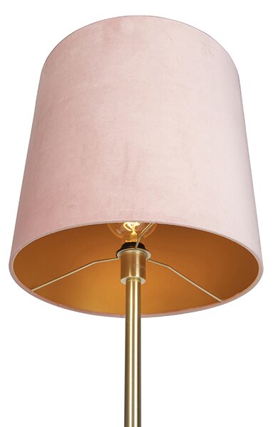 Romantična podna lampa od mesinga s ružičastim sjenilom 40 cm - Simplo