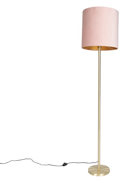 Romantična podna svjetiljka mesing s ružičastom nijansom 40 cm - Simplo