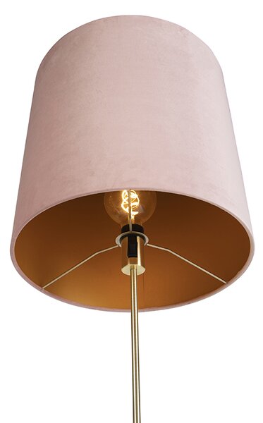Podna lampa zlatna/mesingana s ružičastom baršunastom sjenilom 40/40 cm - Parte