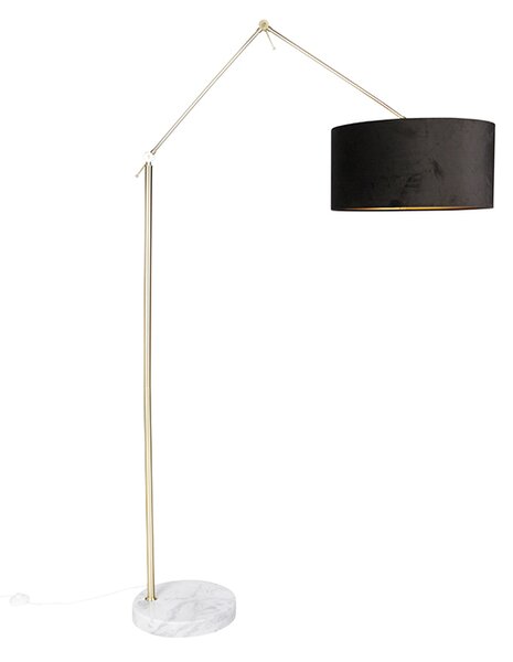 Moderna podna svjetiljka zlatni velur sjenilo crna 50 cm - Urednik