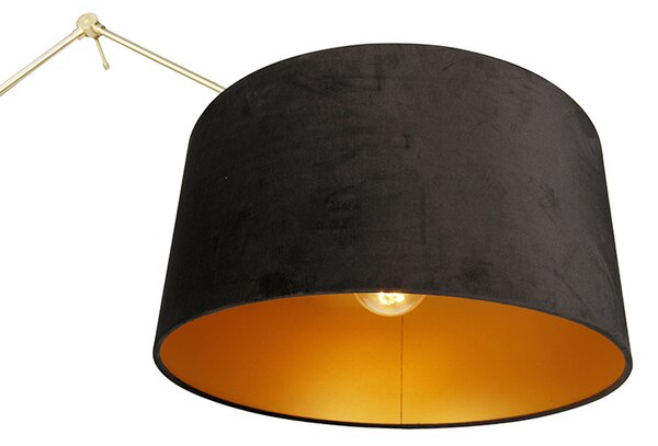 Moderna podna lampa zlatni baršunasti abažur crna 50 cm - Editor