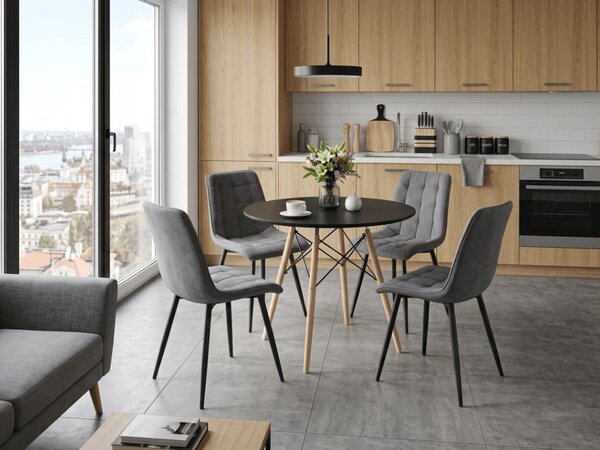 Blagovaonska stolica SPLIT VELVET s crnim nogama, tamno siva