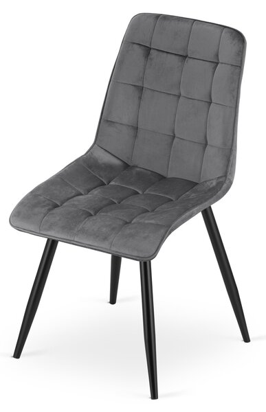 Blagovaonska stolica SPLIT VELVET s crnim nogama, tamno siva