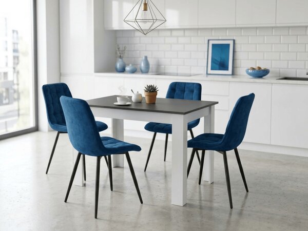 Blagovaonska stolica SPLIT VELVET s crnim nogama, plava