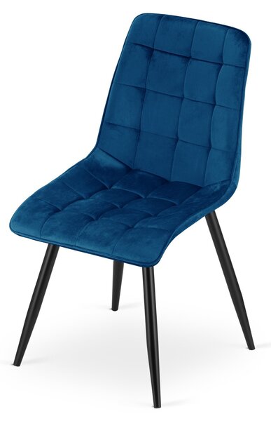 Blagovaonska stolica SPLIT VELVET s crnim nogama, plava