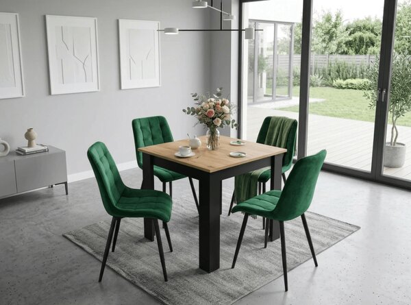 Blagovaonska stolica SPLIT VELVET s crnim nogama, zelena