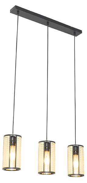Orijentalna viseća svjetiljka crna s izduženom 3 svjetla od ratana - Akira