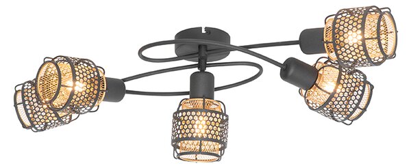 Dizajnerska stropna svjetiljka crna sa zlatnim 5-svjetlo - Noud