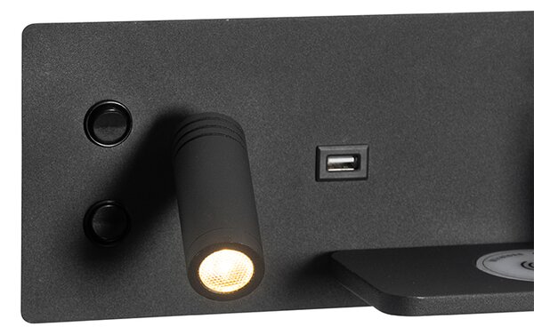 Set od 2 zidne svjetiljke crne uključujući LED s USB i indukcijskim punjačem - Riza