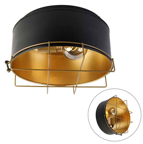 Industrijska stropna svjetiljka crna sa zlatom 35 cm - Barril