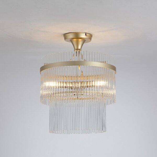 Searchlight Stropna lampa Lara, Ø 35 cm, zlatna/prozirna, staklo/metal, prigušiva, Zlato / mjed, Dnevni boravak/blagovaonica, Staklo