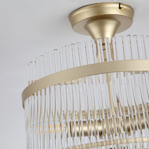 Searchlight Stropna lampa Lara, Ø 35 cm, zlatna/prozirna, staklo/metal, prigušiva, Zlato / mjed, Dnevni boravak/blagovaonica, Staklo