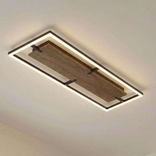 Lucande Vectra LED stropna svjetiljka, 100 x 30 cm, drvo, dimabilna, prigušiva, Drvo, Dnevni boravak/blagovaonica, Plastika
