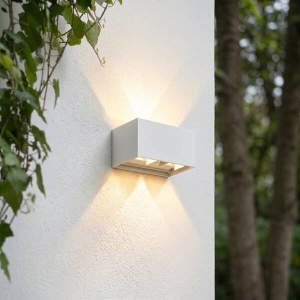 Lindby Nivar vanjska zidna LED svjetiljka, četvrtasta, bijela, 20 cm, IP54, Bijela, Metal
