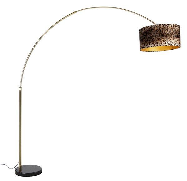Moderna lučna svjetiljka mesing crni mramor osnovna sjena leopard 50 cm -XXL