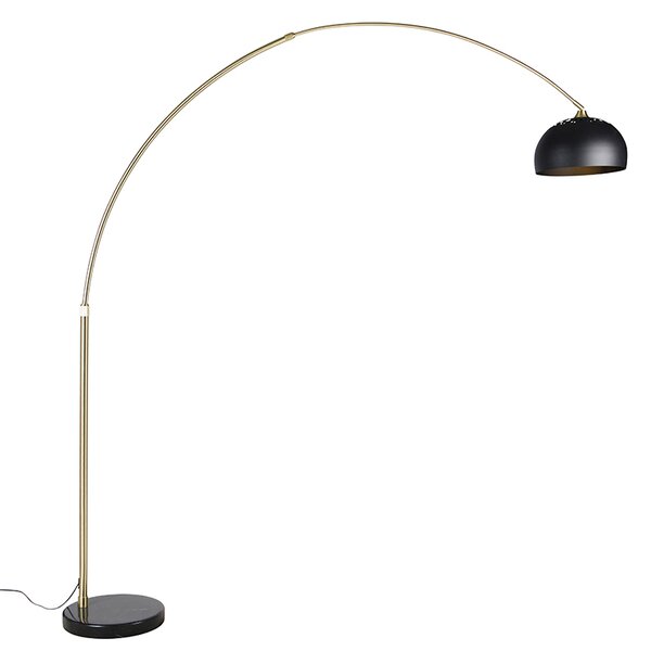 Moderna lučna svjetiljka mesing s mramornim postoljem i crnom hladom 32,5 cm - XXL